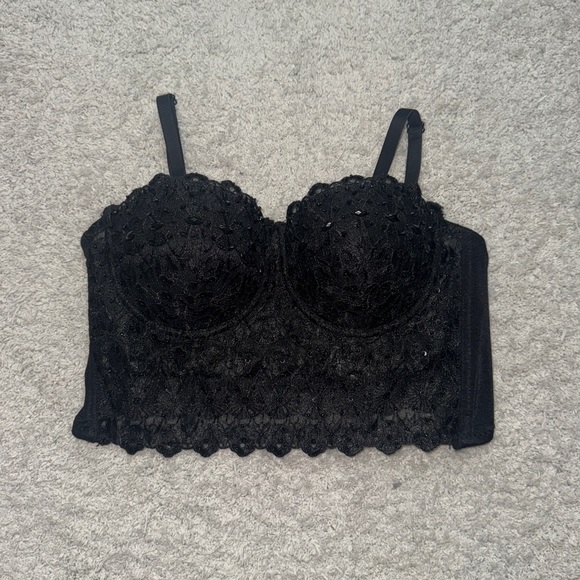 Windsor Lace Corset Black Lace Gemstones Size Medium - Picture 3 of 7